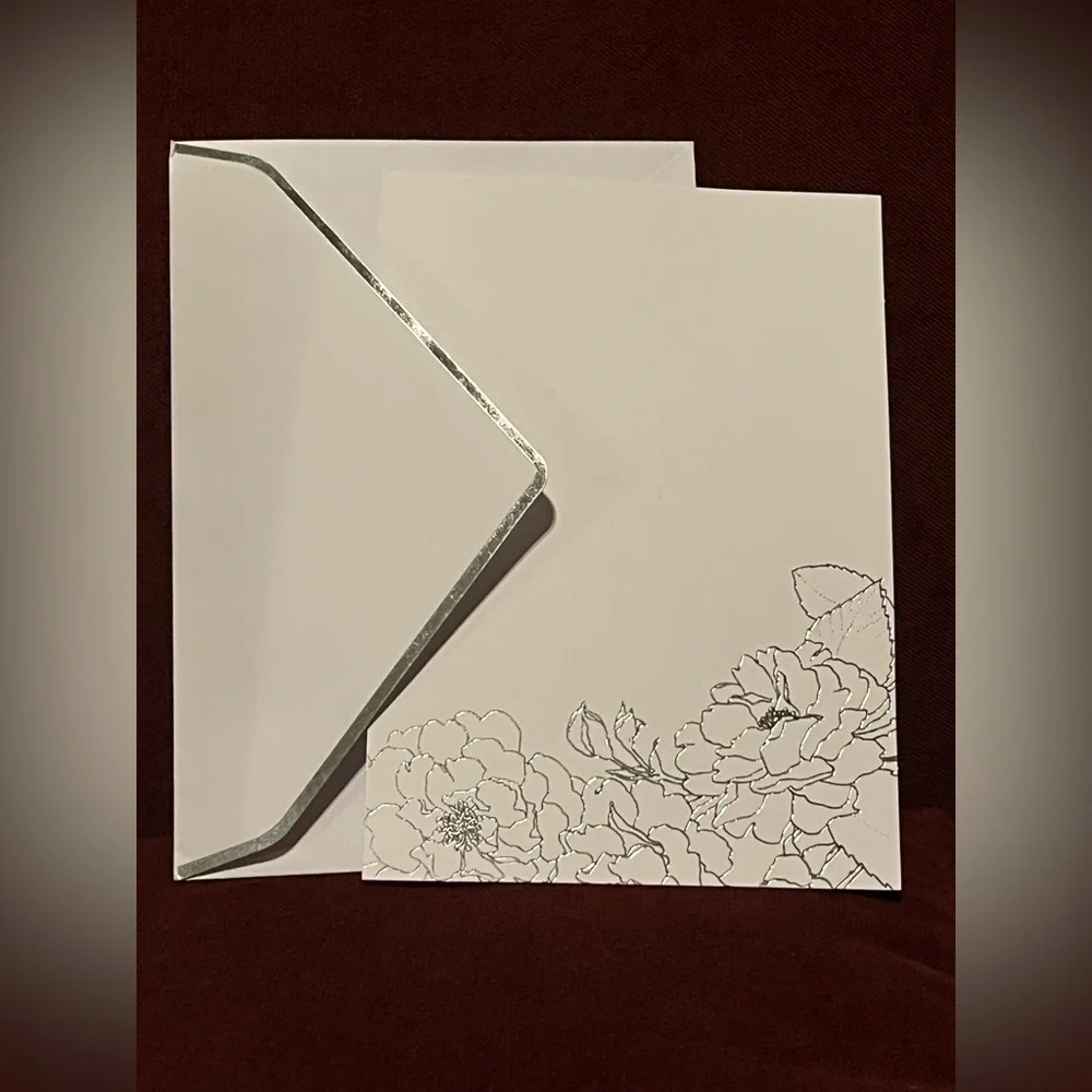NEW stationary sets 25 cards with silver floral design and envelopes